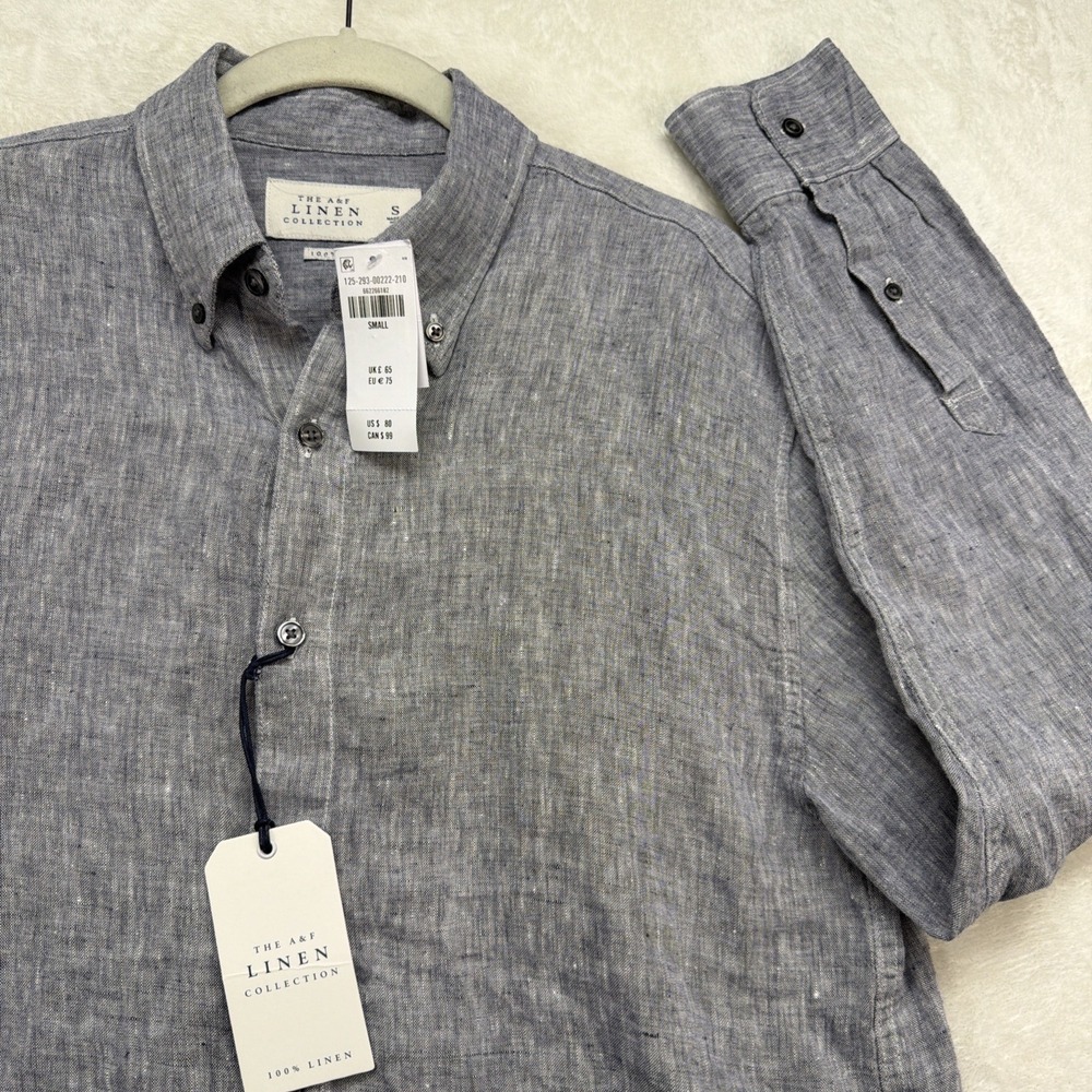 Abercrombie & Fitch Shirt Men Small Linen Button Down Blue Coastal NWT